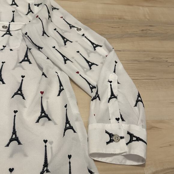 Karl Lagerfeld Paris Women Large Blouse Button Eiffel Tower White - Picture 6 of 11